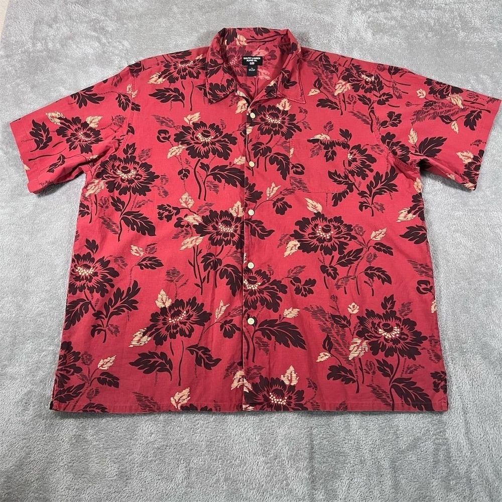 Ralph Lauren Jeans Hawaiian Shirt Men's XL Red Floral Short Sleeve Oversized